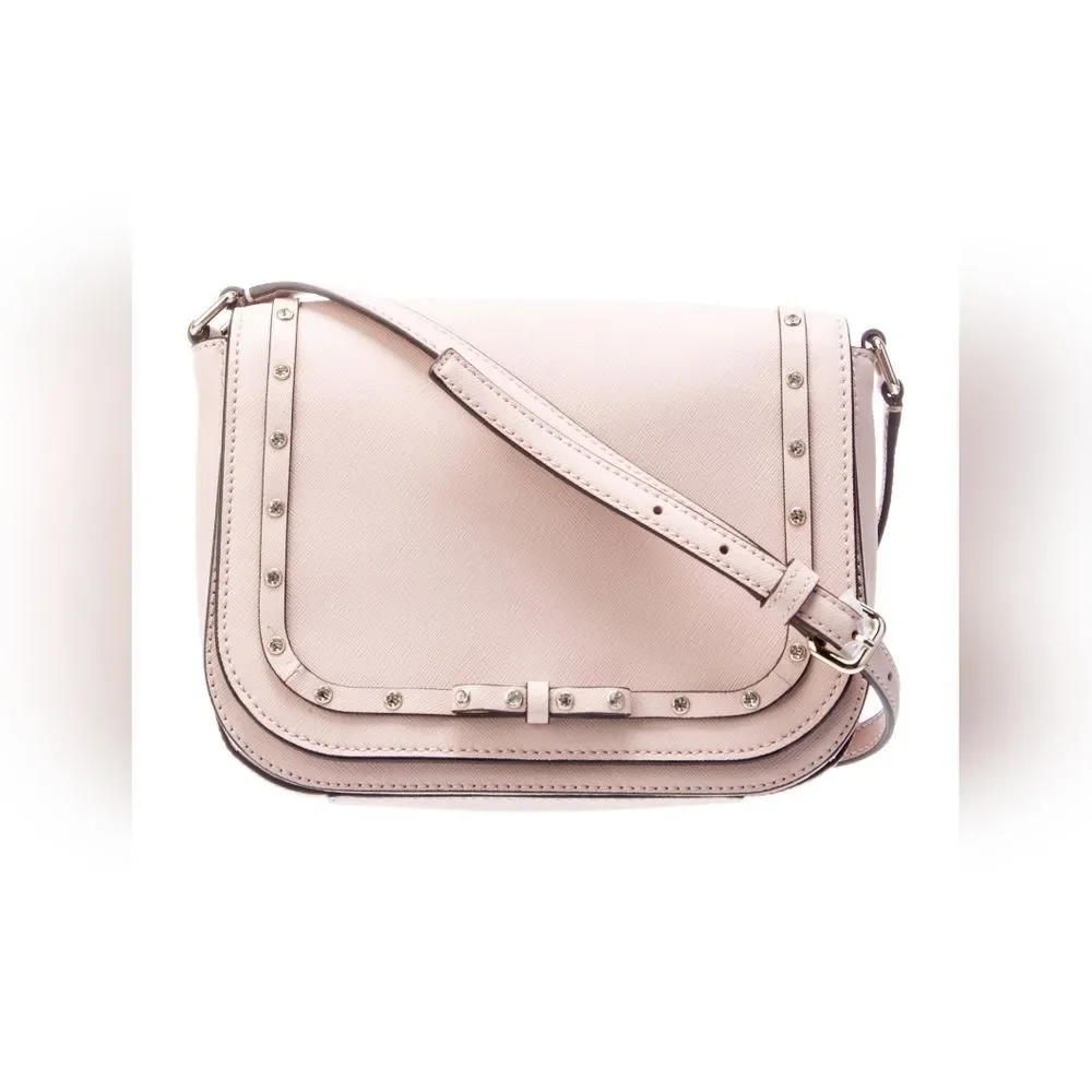 Kate Spade Designer Pink Studded Laurel way Bow Ribbon jewel Crossbody Bag Purse